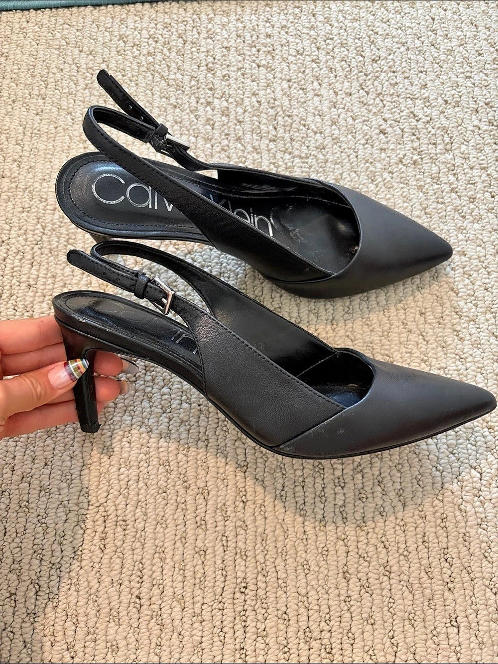 Calvin Klein Black Pointed-Toe Slingback Heels